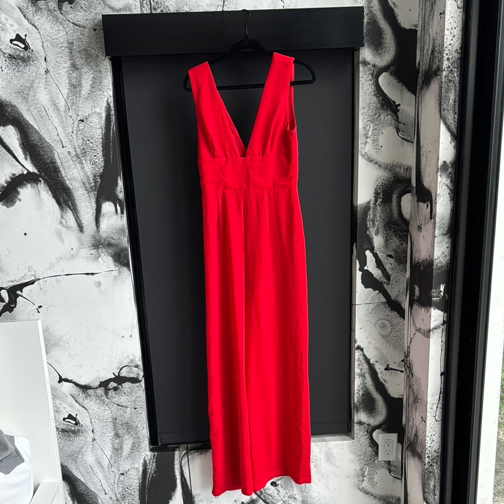 Lulu's Red Sleeveless V-Neck Jumpsuit